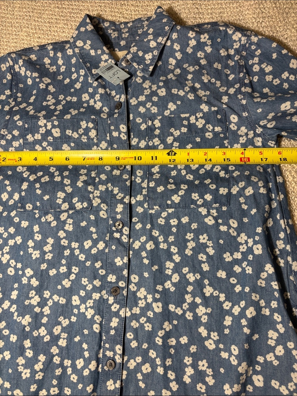 LOFT Retro Bloom Chambray Denim Mini Shirtdress with Pockets - Picture 5 of 11